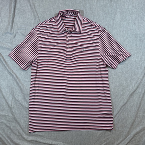 Vineyard Vines Other - Vineyard Vines Polo Shirt Mens Medium Performance Pink Striped‎ Golf Stretch